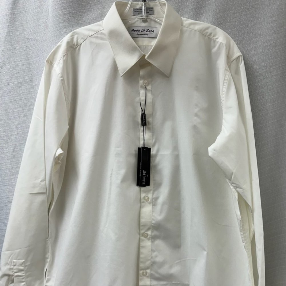 Moda Di Raza Creamy White Slim Fit Men's Dress Shirt NWT 17-1/2